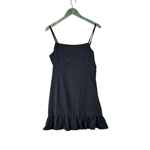 Glam Women's Ruffle Drop Waist Flowy Square Neck Little Black Dress LBD Mini, M - Picture 1 of 8